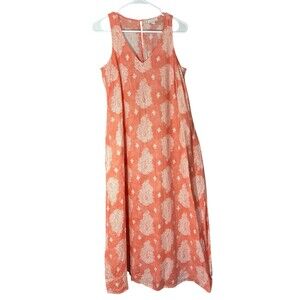 J. Jill Love Linen Paisley Printed Sleeveless Midi Dress Pockets Size Small Boho